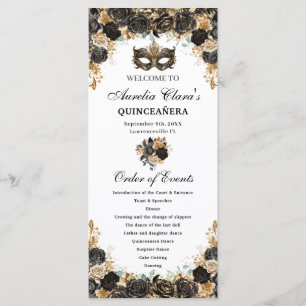 Schwarze Goldene Florale Maskerade-Maske Quinceañe Programm