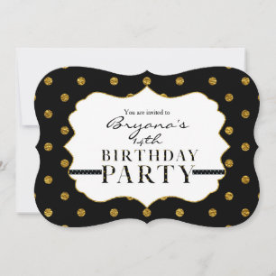 Schwarze & Goldene Folien-Polka-Punkte-Party-Einla Einladung
