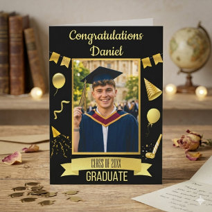 Schwarze & Goldene Gratulations-Karte zum Abschlus Karte