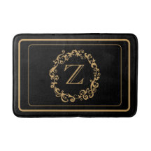 Schwarze goldene Grenz-Design Monogram Letter Bath