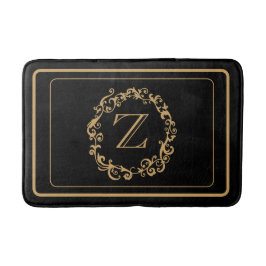 Schwarze goldene Grenz-Design Monogram Letter Bath Badematte