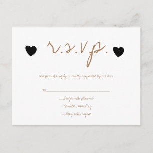 Schwarze goldene Herzen Hochzeit RSVP-Karten Einladungspostkarte