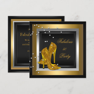 Schwarze Goldene High Heels Damen Geburtstagsfeier Einladung