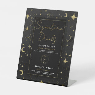 Schwarze Goldene Himmlische Mond Sterne Signature- Sockelschild