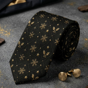 Schwarze & goldene himmlische Schneeflocke Krawatte