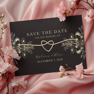 Schwarze goldene Hochzeitsblumen Save The Date