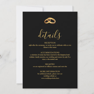 Schwarze Goldene Hochzeitsdetails Karte