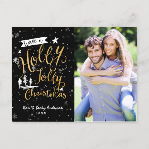 Schwarze & Goldene HOLLY JOLLY WEIHNACHTS-Fotokart Feiertagspostkarte