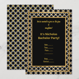 SCHWARZE GOLDENE JUNGGESELLEN-ABSCHIEDSPARTY-EINLA EINLADUNG