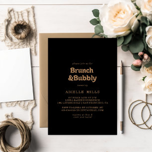 Schwarze Goldene Klassische Brunch-und-Sekt-Brautp Einladung
