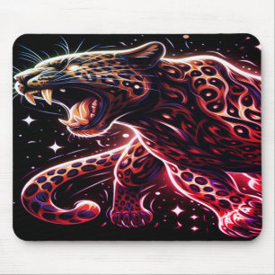 Schwarze + goldene knurrende Großkatze auf Laptop- Mousepad