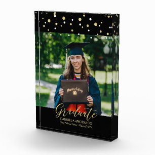 Schwarze & goldene Konfetti-Abschlussgeschenk-Foto Fotoblock