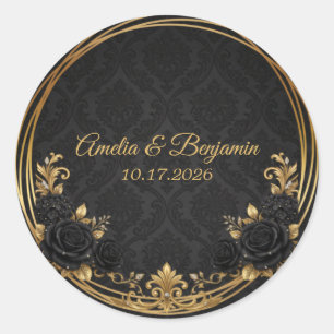 Schwarze Goldene Königskrone Elegante Hochzeit Runder Aufkleber