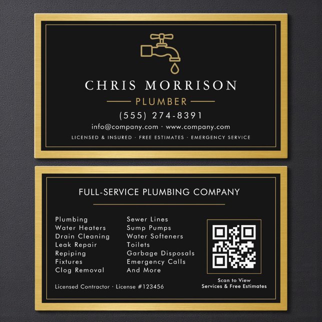 Schwarze goldene metallische QR-Code Visitenkarte  (Von Creator hochgeladen)