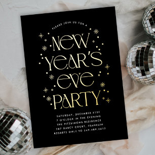 Schwarze Goldene Moderne Glänzende Silvesterparty Folieneinladung