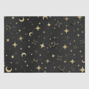 Schwarze & goldene moderne himmlische Mond Sterne Seidenpapier