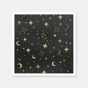Schwarze & Goldene Moderne Himmlische Mond Sterne Serviette