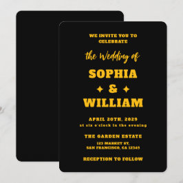 Schwarze & goldene moderne Typografie-Hochzeit Einladung