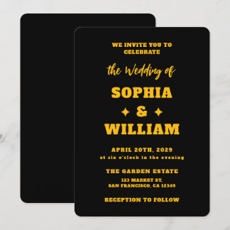Schwarze & goldene moderne Typografie-Hochzeit Einladung
