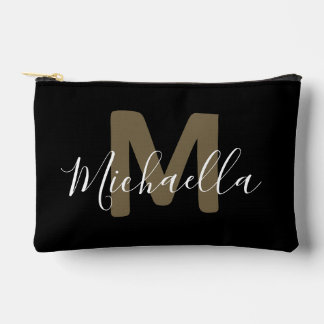 Schwarze & goldene Monogramm-Name kleine Accessoir Zubehörtasche
