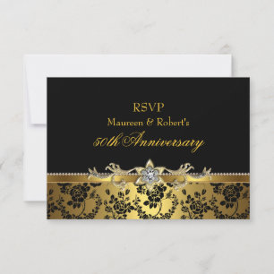 Schwarze & goldene Rose 50. Jubiläums-RSVP RSVP Karte