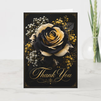 Schwarze Goldene Rose Dankeskarten | Elegante Flor Dankeskarte