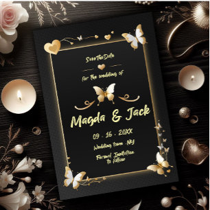 Schwarze Goldene Schmetterlinge Save the Date Kart Einladung