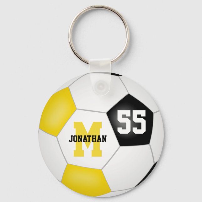 Schwarze goldene Schulfarben Jungs Sportfußball Schlüsselanhänger (Vorderseite)