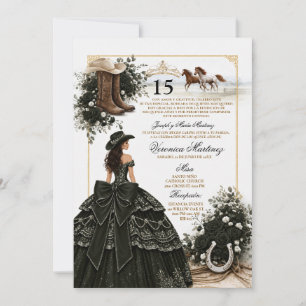 Schwarze Goldene Spanische Western Quinceañera Wes Einladung