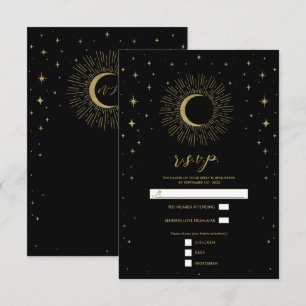 Schwarze & Goldene Sterne Himmels-Sonnenausbruch M RSVP Karte
