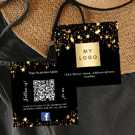 Schwarze goldene Sterne Logo QR Code Facebook folg Quadratische Visitenkarte