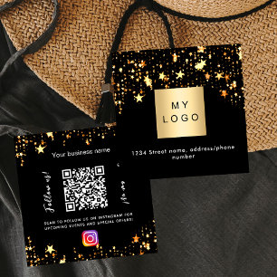 Schwarze goldene Sterne Logo QR Code Instagram fol Quadratische Visitenkarte