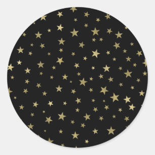 Schwarze & Goldene Sterne Sternennacht Himmelsfest Runder Aufkleber