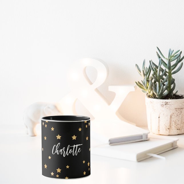 Schwarze goldene Sterne Tasse (Von Creator hochgeladen)