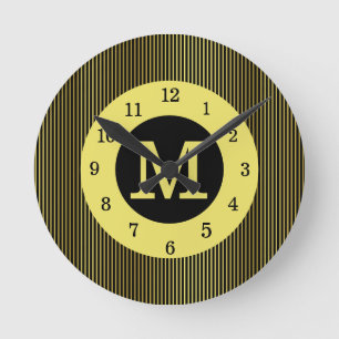 Schwarze goldene Streifen Mit Monogramm Rundlaufuh Runde Wanduhr