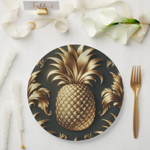 Schwarze & Goldene Tropische Ananas Luxuriöse Hoch Pappteller