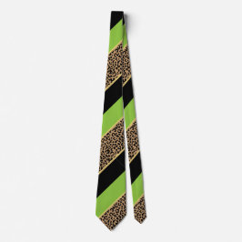 Schwarze, goldene und Limone Streifen Leopard-Prin Krawatte