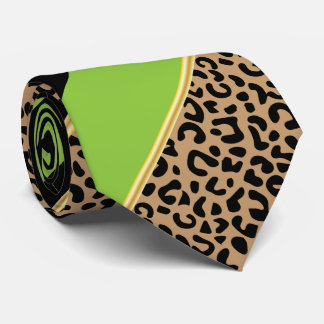 Schwarze, goldene und Limone Streifen Leopard-Prin Krawatte