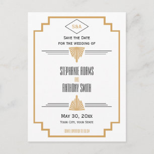 Schwarze, goldene und weiße Art Deco-Hochzeit mit  Ankündigungspostkarte