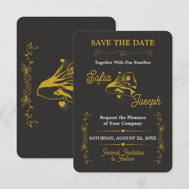 Schwarze Goldene Verlobung Speichern Sie das Datum Save The Date (Vorne/Hinten)