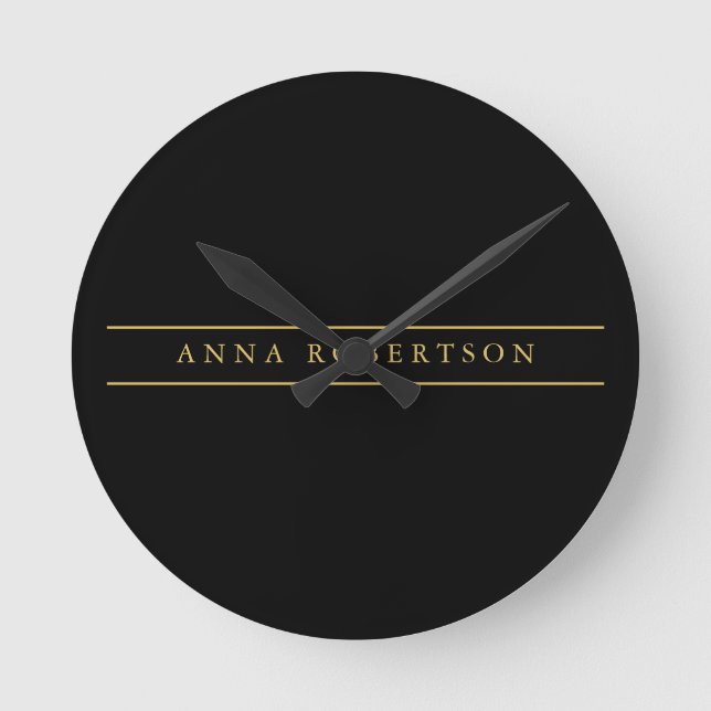 Schwarze Goldfarben Beruflich Chic Minimalistisch Runde Wanduhr (Vorderseite)