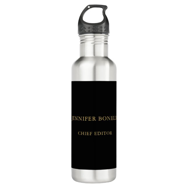 Schwarze Goldfarben Beruflich Trendy Moderne Schli Edelstahlflasche (Vorderseite)