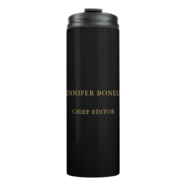 Schwarze Goldfarben Beruflich Trendy Moderne Schli Thermosbecher (Vorderseite)