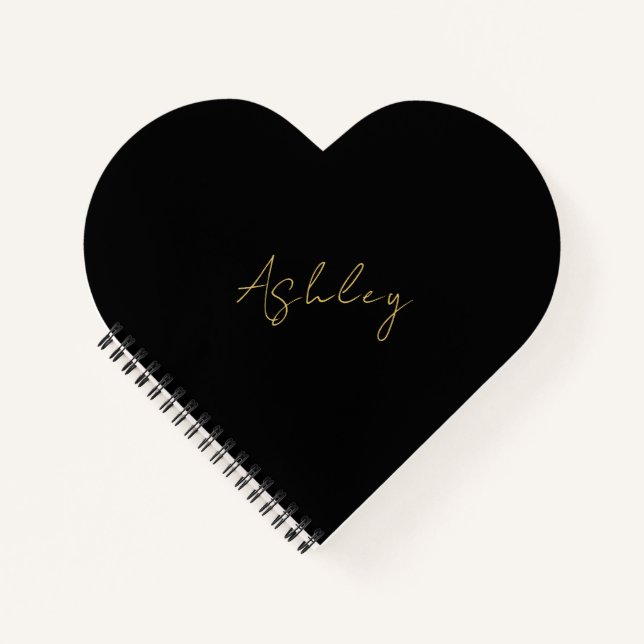 Schwarze Goldfarben Beruflich Trendy Moderner Name Notizbuch (Vorderseite)