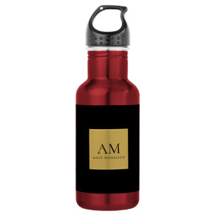 Schwarze Goldfarben Monogramm Anfangsbuchstabe Nam Edelstahlflasche
