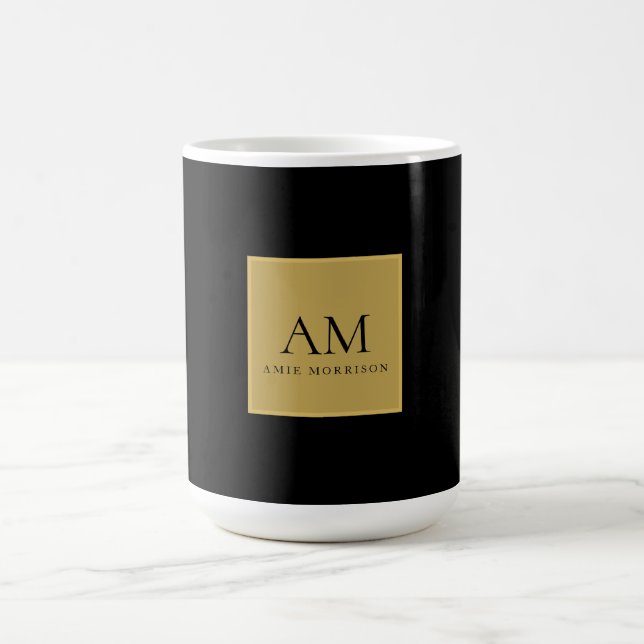 Schwarze Goldfarben Monogramm Anfangsbuchstabe Nam Kaffeetasse (Mittel)