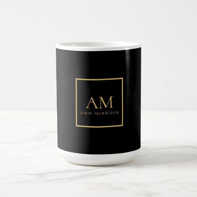 Schwarze Goldfarben Monogramm Anfangsbuchstabe Nam Kaffeetasse (Mittel)