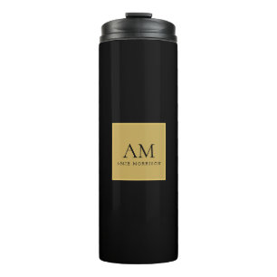 Schwarze Goldfarben Monogramm Anfangsbuchstabe Nam Thermosbecher
