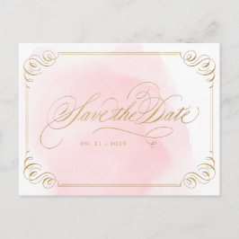 Schwarze goldfarbene Kalligraphie Save the Date Ankündigungspostkarte