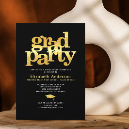 Schwarze Goldfolie Grau Party Moderne mutige Typog Einladung